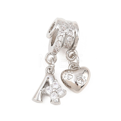 Alphabet Brass Micro Pave Clear Cubic Zirconia Pendants KK-Z151-20P-1