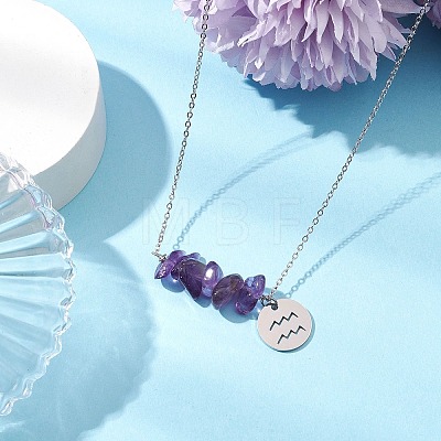 Natural Amethyst Chip & Constellation Pendant Necklaces NJEW-JN05084-11-1