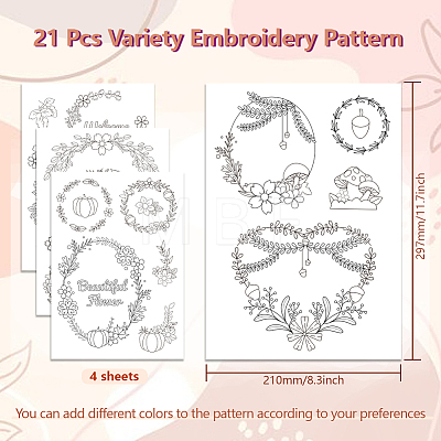 4 Sheets 11.6x8.2 Inch Stick and Stitch Embroidery Patterns DIY-WH0455-177-1