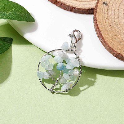 Tree of Life Wire Wrapped Natural Aquamarine Pendant Decorations HJEW-JM01877-1