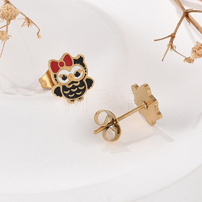 Brass Enamel Stud Earrings EJEW-B119-01G-01-1