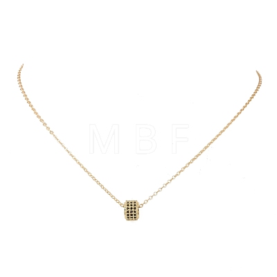 Brass Micro Pave Black Cubic Zirconia Column Bead and Love Disc Pendant Cable Chain Necklaces NJEW-JN05767-1