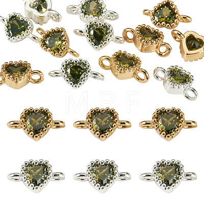 12Pcs 2 Colors Brass Pave Cubic Zirconia Heart Links Connector Charms KK-TA0003-48F-1