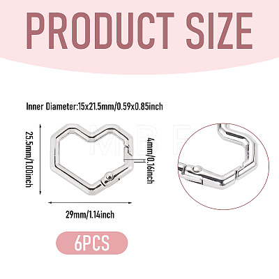 6Pcs Heart Alloy Spring Gate Rings FIND-TA0011-14B-1
