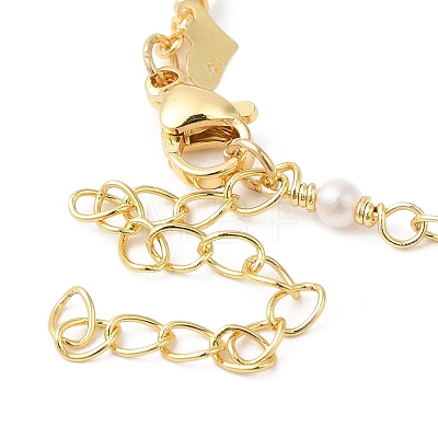 Brass Heart & ABS Plastic Pearl Beaded Link Chain Bracelets for Women BJEW-G672-07G-1