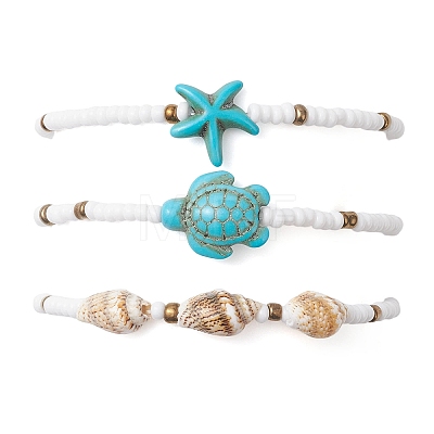 3Pcs Synthetic Turquoise Beads Stretch Bracelets for Women BJEW-JB13493-1