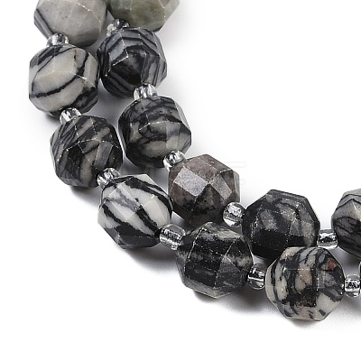 Natural Black Netstone Beads Strands G-O201B-143G-1