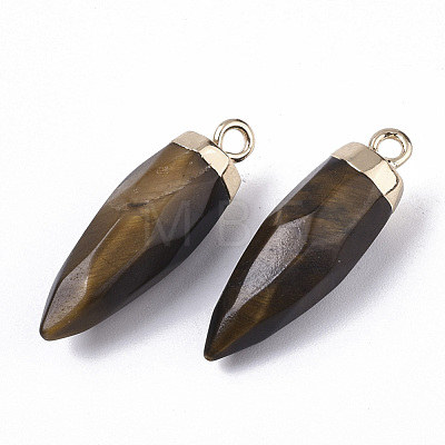 Top Golden Plated Natural Tiger Eye Pointed Pendants G-S359-078A-1