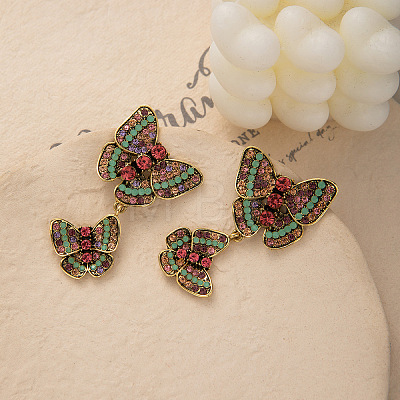 Butterfly Alloy & Rhinestone Dangle Stud Earrings FS-WGE670D-01-1