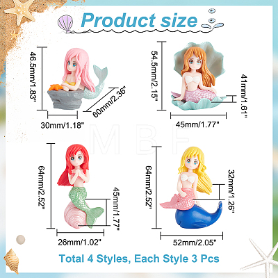 AHADERMAKER 12Pcs 4 Styles Mermaid Resin Display Decorations DJEW-GA0001-45-1