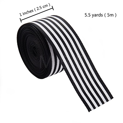 4 Rolls 2 Colors Stripe Pattern Printed Cotton Grosgrain Ribbon OCOR-SZ0001-10-1