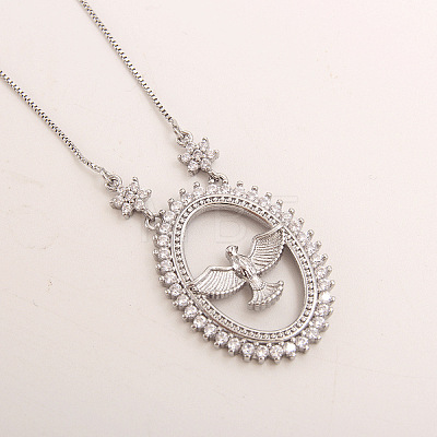 Brass Micro Pave Clear Cubic Zirconia Oval with Bird Pendant Necklaces for Women FS-WG0E9B0-01-1