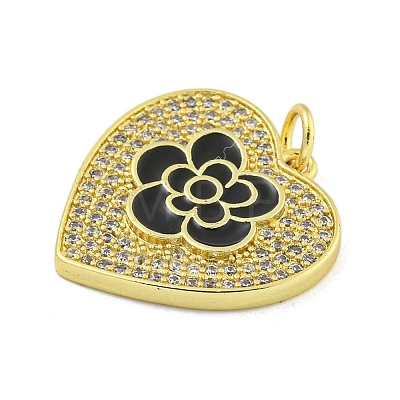 Rack Plating Heart with Flower Brass Micro Pave Clear Cubic Zirconia KK-Z053-23G-01-1