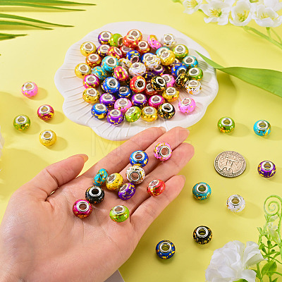 100Pcs 10 Colors Opaque Resin Rondelle European Beads RESI-TA0005-74-1