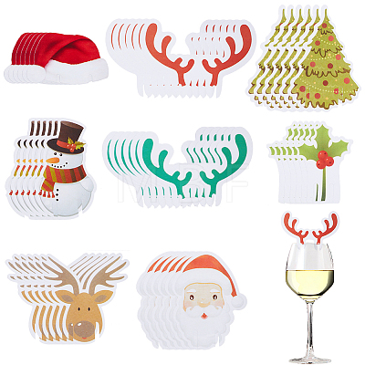 8 Bags 8 Style Christmas Wine Glass Decorations Paper Cup Cards DIY-SC0021-90-1