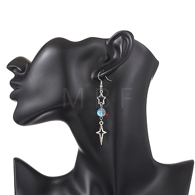 Star Alloy Synthetic Moonstone Bead Dangle Earrings EJEW-JE06790-1