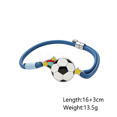 Sports 304 Stainless Steel Enamel Football Link Nylon Cord Slider Bracelets WG8FD6E-03-1