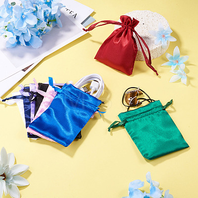 10Pcs Brocade Good Luck Fortune Drawstring Gift Blessing Bags PAAG-TADJ0001-01G-1