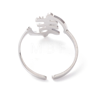 Fishbone Shape 304 Stainless Steel Cuff Ring for Women RJEW-B035-07P-1