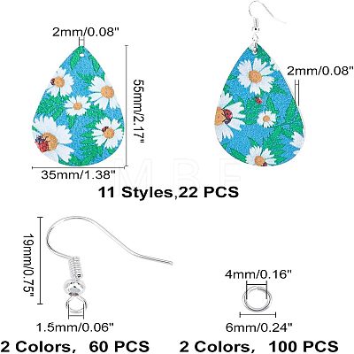 SUPERFINDINGS DIY 11Pairs Flower Pattern PU Leather Earring Making Kits DIY-FH0002-40-1