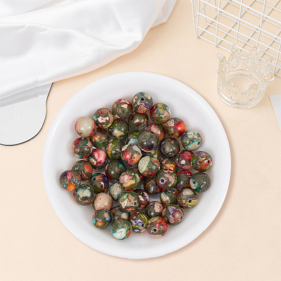 1 Strand Dyed Natural Imperial Jasper Round Beads Strands G-PA0002-57B-1