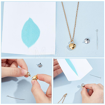 2Pcs 2 Colors 304 Stainless Steel Heart Urn Ashes Necklaces NJEW-CN0001-28B-1