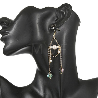 Paua Shell & Shell Pearl Dangle Earrings EJEW-JE07413-1
