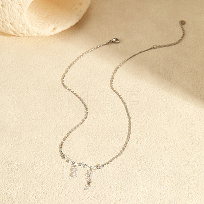 304 Stainless Steel Star Pendant Necklaces with Teardrop Clear Cubic Zirconia Tassel for Women WG97116-02-1
