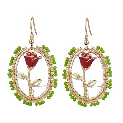 Valentine's Day Alloy Enamel Seed Glass Dangle Earrings EJEW-MZ00391-03-1