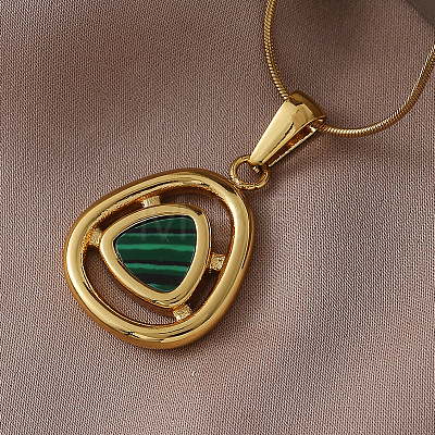 316 Surgical Stainless Steel with Dyed Synthetic Shell Triangle Pendant Necklaces for Women ZG7570-1