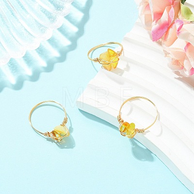 Natural Amber Beads Finger Rings RJEW-JR01038-1