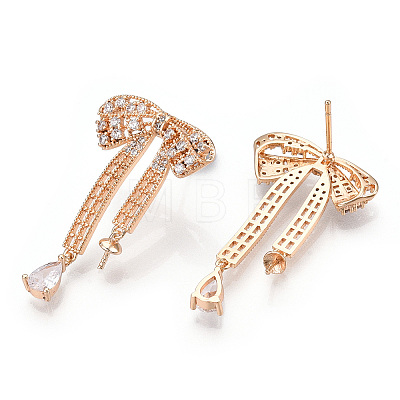 Brass Micro Pave Clear Cubic Zirconia Stud Earring Findings KK-S356-666G-NF-1