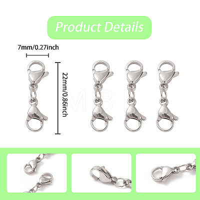 304 Stainless Steel Double Lobster Claw Clasps STAS-E163-57P-C-1