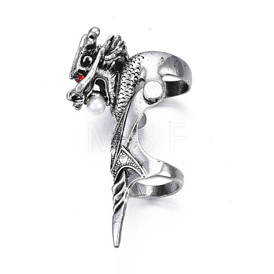 Dragon Armour Alloy Full Finger Ring with Rhinestone RJEW-T009-21AS-1