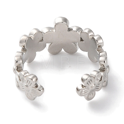 Rack Plating Brass Flower Open Cuff Rings for Women RJEW-S242-01P-B-1