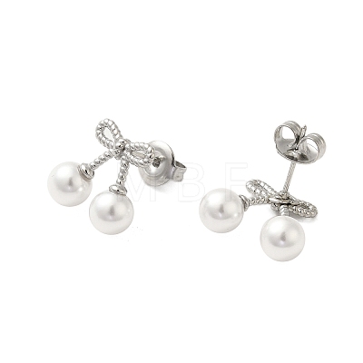 304 Stainless Steel Shell Pearl Bowknot Stud Earrings for Women EJEW-U020-28P-1