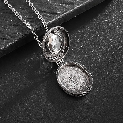 Alloy Acrylic Oval Photo Locket Pendant Necklaces for Women WGC3FDF-01-1