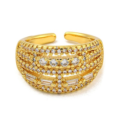 Brass Micro Pave Cubic Zirconia Cuff Rings for Women RJEW-E294-04G-01-1
