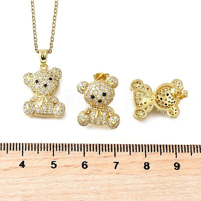 Bear Brass Micro Pave Cubic Zirconia Stud Earrings & Pendant Necklaces Sets SJEW-Z002-01G-1