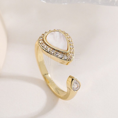 Brass Micro Pave Cubic Zirconia Open Cuff Rings for Women RJEW-K308-03A-G-1