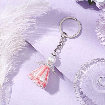 Glass Seed Bead with Acrylic Angel Keychain KEYC-MZ00026-1