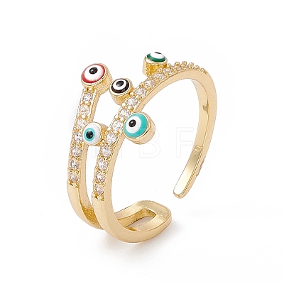 Colorful Enamel Evil Eye Open Cuff Ring with Cubic Zirconia RJEW-B043-13-1