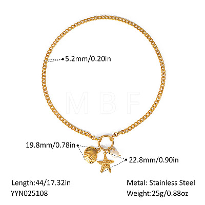 European Ocean Stainless Steel Pendant Necklaces with Pearl IA7525-3-1