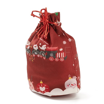 Christmas Theme Rectangle Cloth Bags with Jute Cord ABAG-P008-01F-1