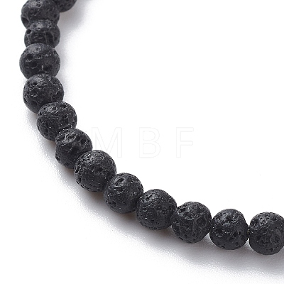 Natural Lava Rock Round Beaded Bracelet with Enamel Evil Eye Charm BJEW-JB08775-1