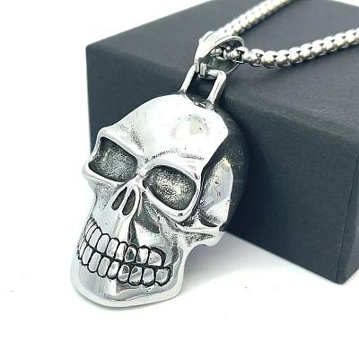 Hip Hop Style 304 Stainless Steel Skull Pendant Necklaces for Men JD7188-1