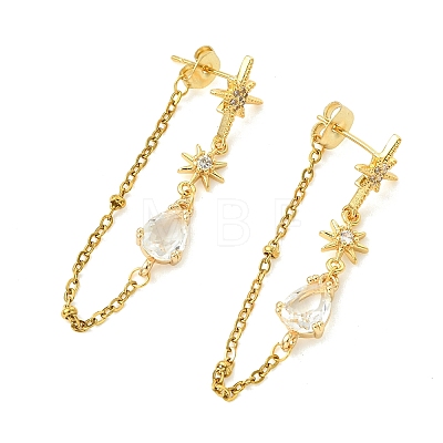 Star Teardrop Brass Micro Pave Cubic Zirconia Stud Earrings EJEW-JE07151-1