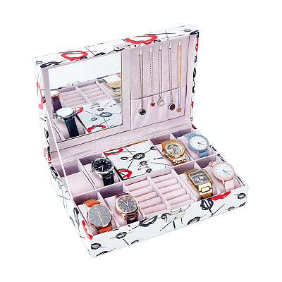 Red Lip Print PU Leather Jewelry Organizer Boxes CON-WH0110-332-1