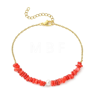 Natural Dyed Freshwater Shell Nuggets Beaded 304 Stainless Steel Cable Chain Anklets for Women AJEW-AN00827-01-1