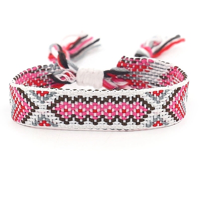 Ethnic Style Polyester Flat with Rhombus Cord Bracelets for Women PW-WG4378C-02-1
